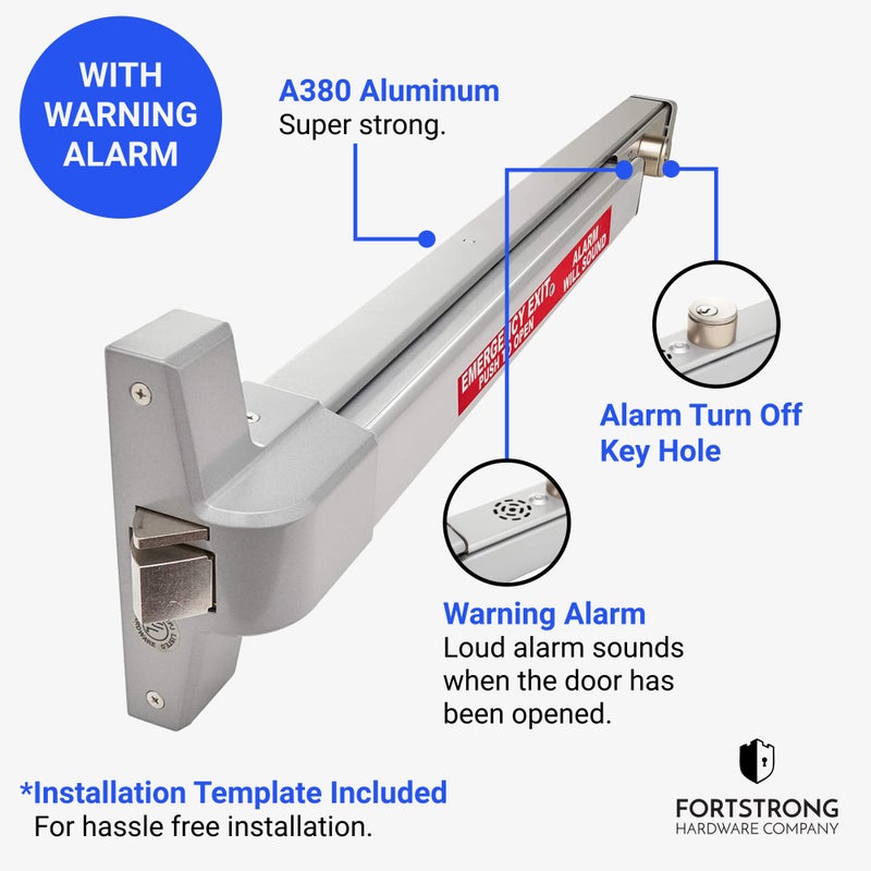 FORTSTRONG Alarmed Commercial Push Bar Exit Device - FH-1550A Panic Bar Loud Warning Strike Bar with Warning Stickers - UL Listed - Easy Installation - Image 2